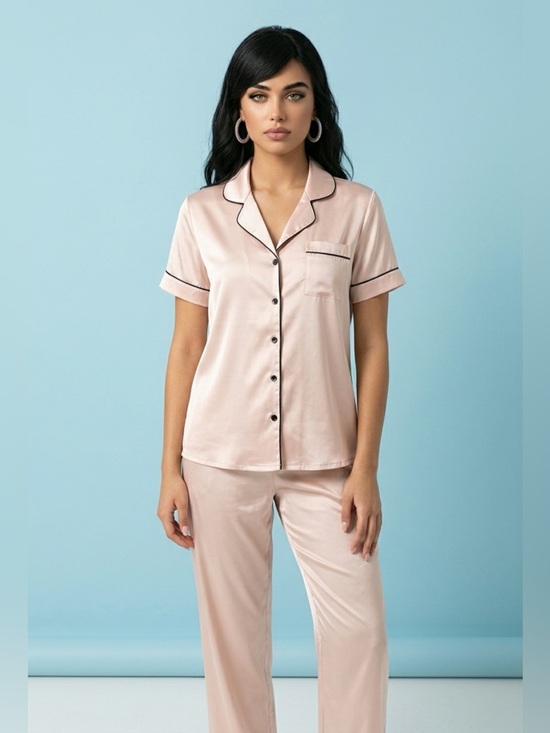 unbranded Other - Champagne Pajama Set Womens Satin Button-Down Top & Pants​